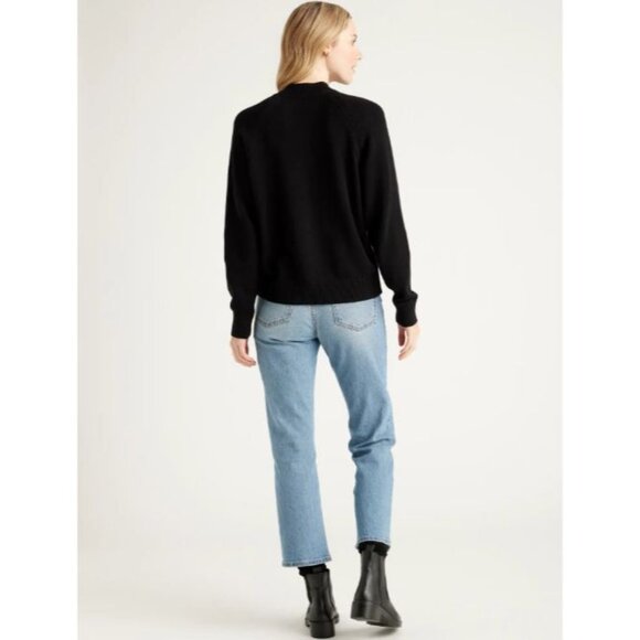 Quince Organic Cotton Ribbed Mock Neck Sweater Black Large - Picture 5 of 7